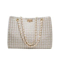 Geometric PU Leather Chain Shoulder Bag - Beige & Gold Crossbody