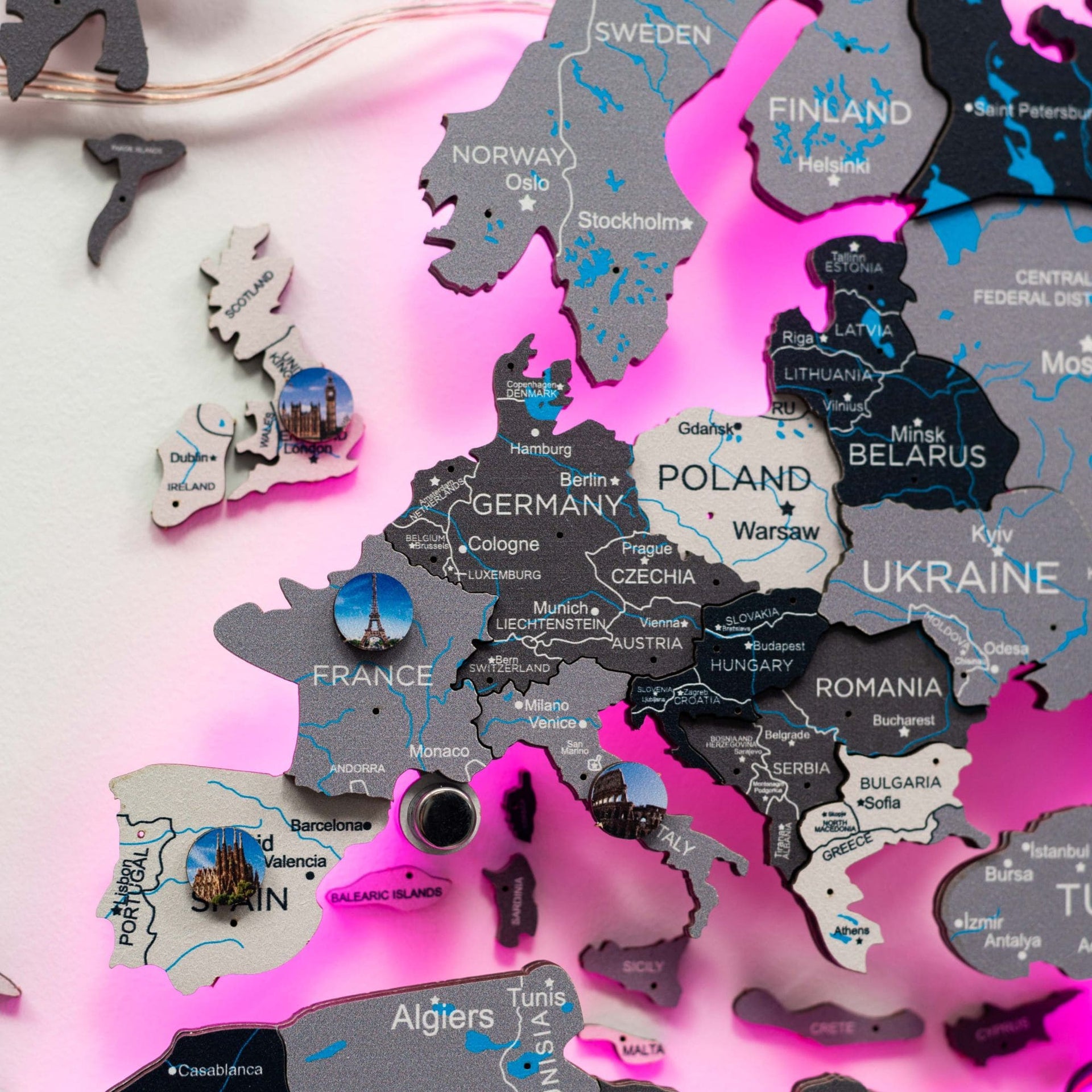 Wooden World Landmarks Pins for Personalized Travel Wall Maps