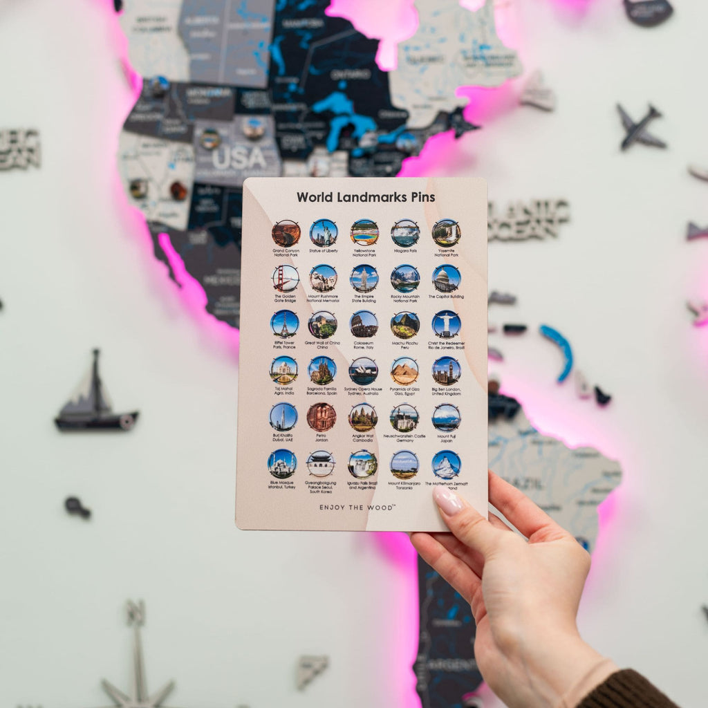 Wooden World Landmarks Pins for Personalized Travel Wall Maps
