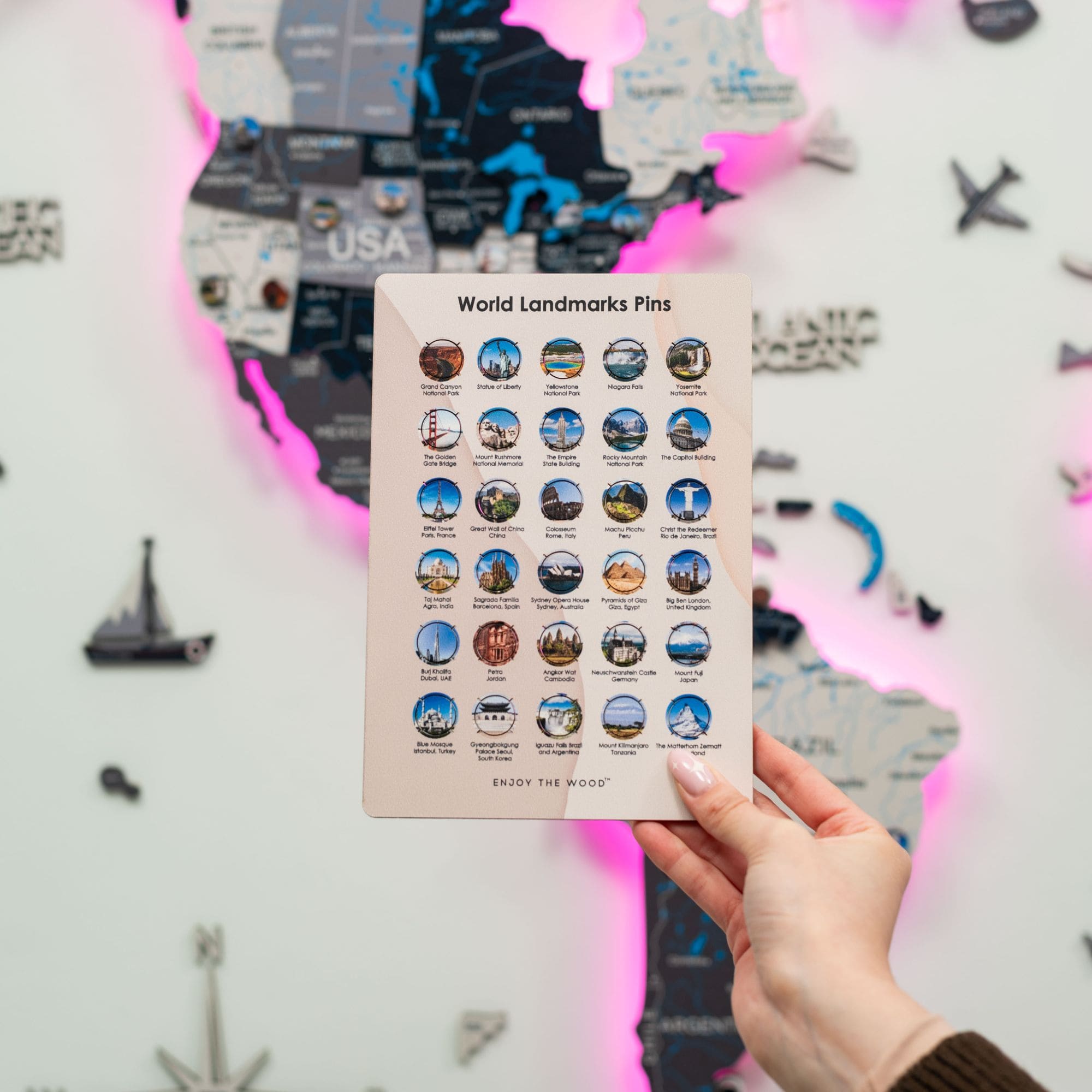 Wooden World Landmarks Pins for Personalized Travel Wall Maps