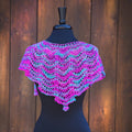 Fan Shell Shawlette in vibrant magenta and teal
