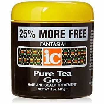 Fantasia IC Pure Tea Gro Hair and Scalp Treatment 5 oz jar with brown, yellow, and orange labels.