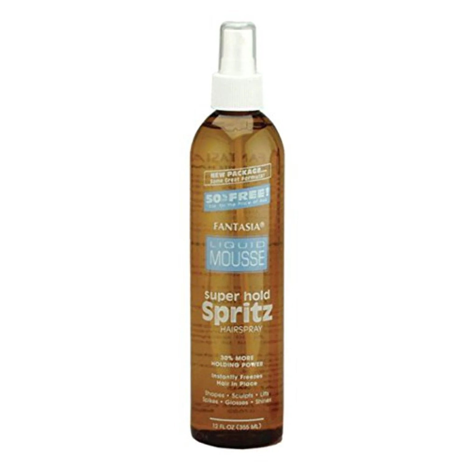 Fantasia IC Liquid Mousse Super Hold Spritz 10 oz bottle for professional hair styling.