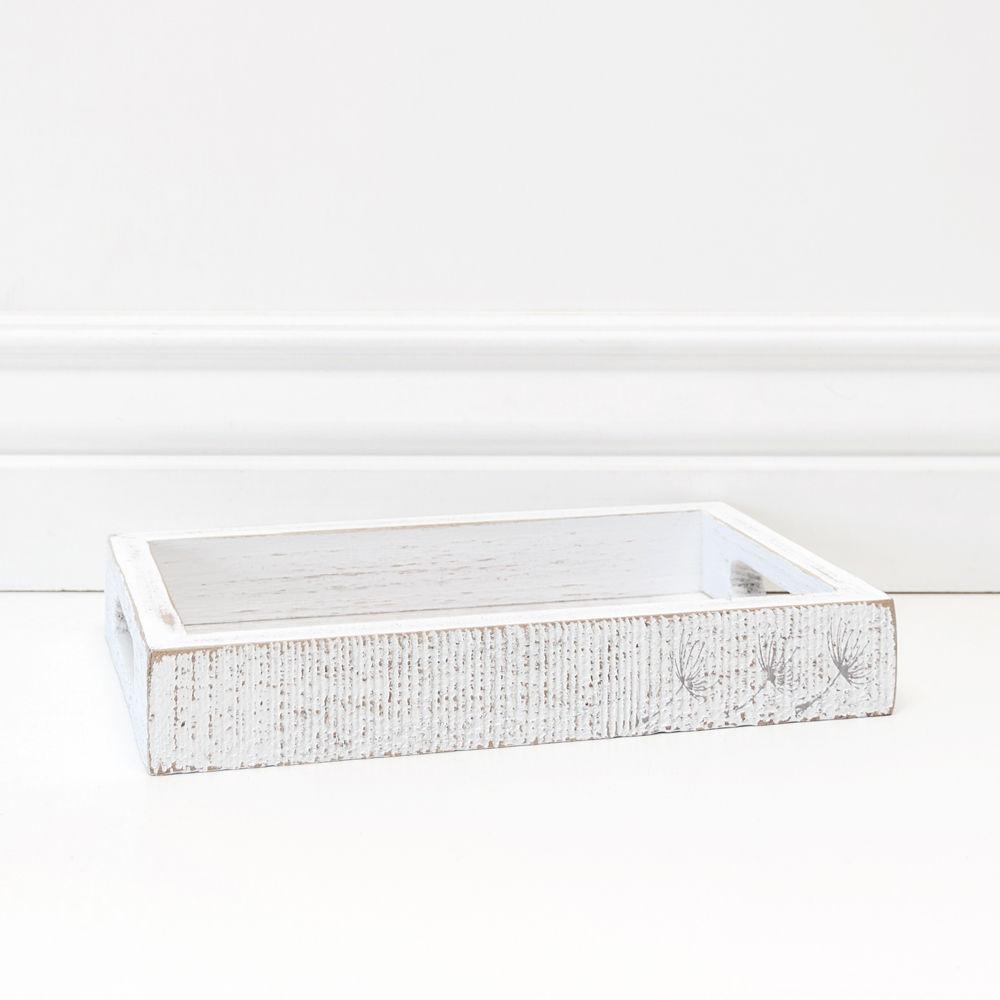 White Wash Wooden Decorative Tray with Dandelion Print Farmhouse - Image 14
