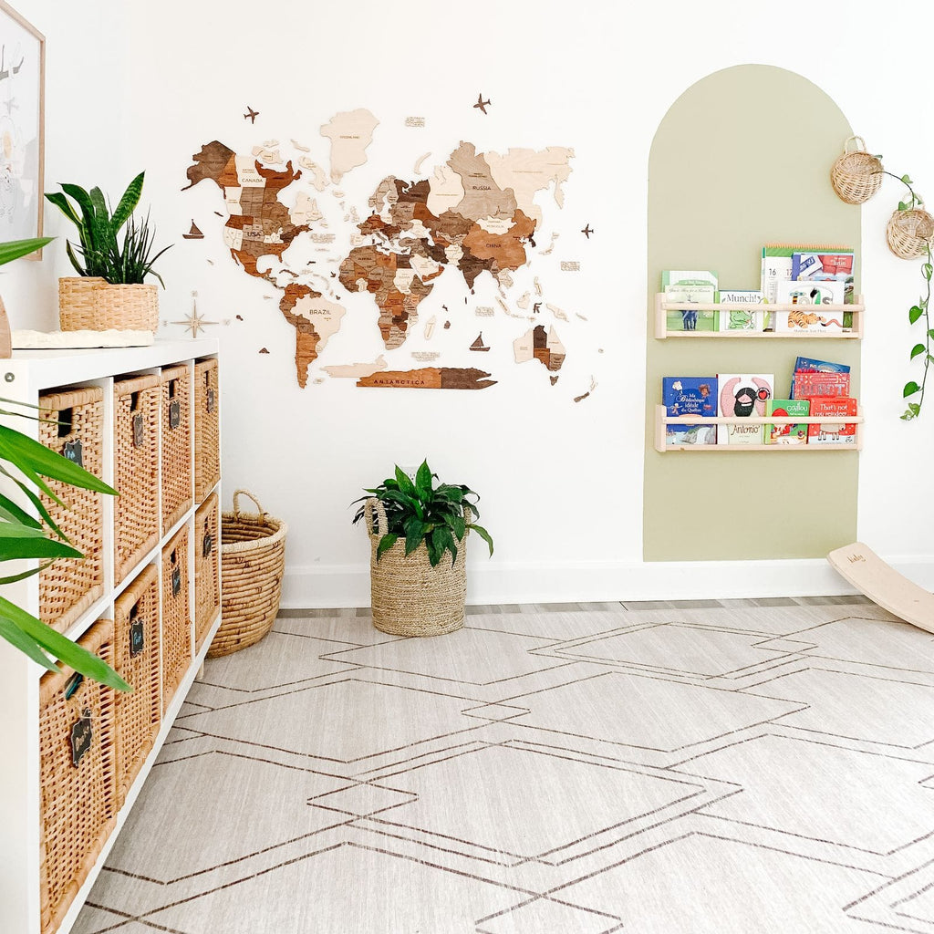Farmhouse Wall Decor: Large Wooden World Map for Home Interiors