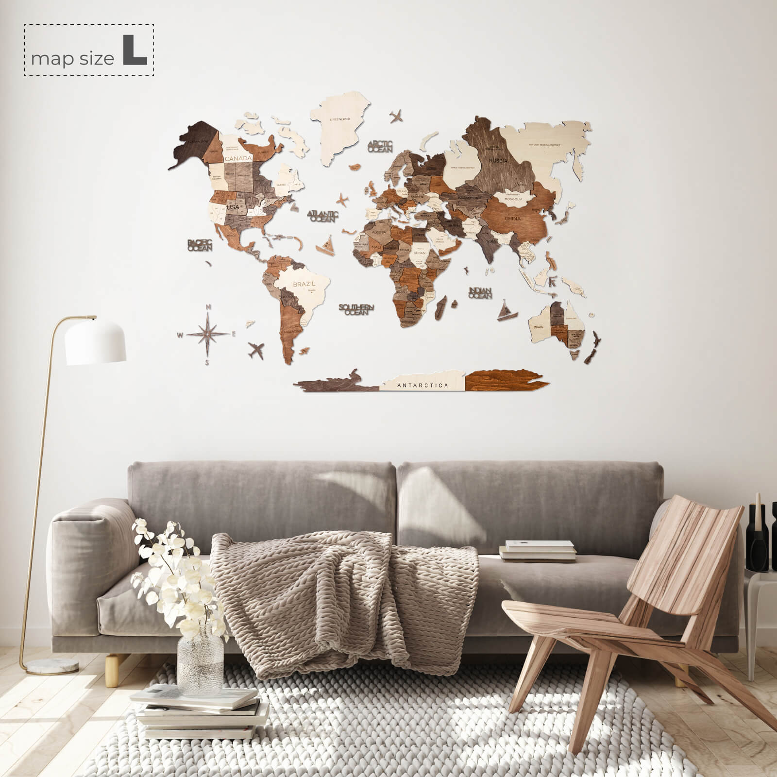 Farmhouse Fall Wooden World Map Modern Rustic Wall Art