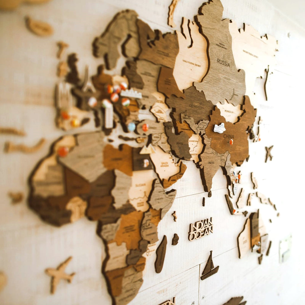 Farmhouse Wall Decor: Large Wooden World Map for Home Interiors