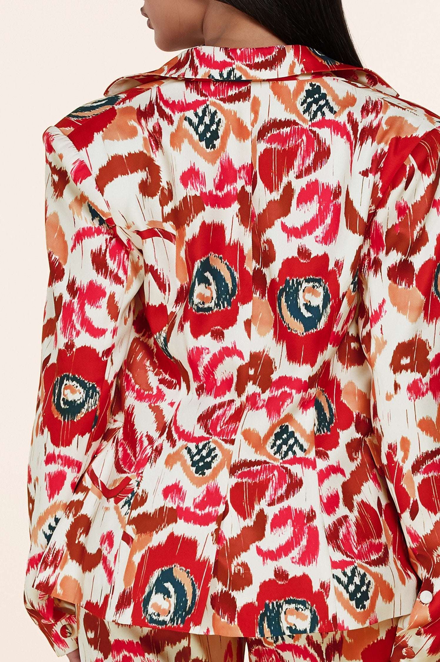 White Red Flower Print 3pc Blazer Trouser and Bandeau Set
