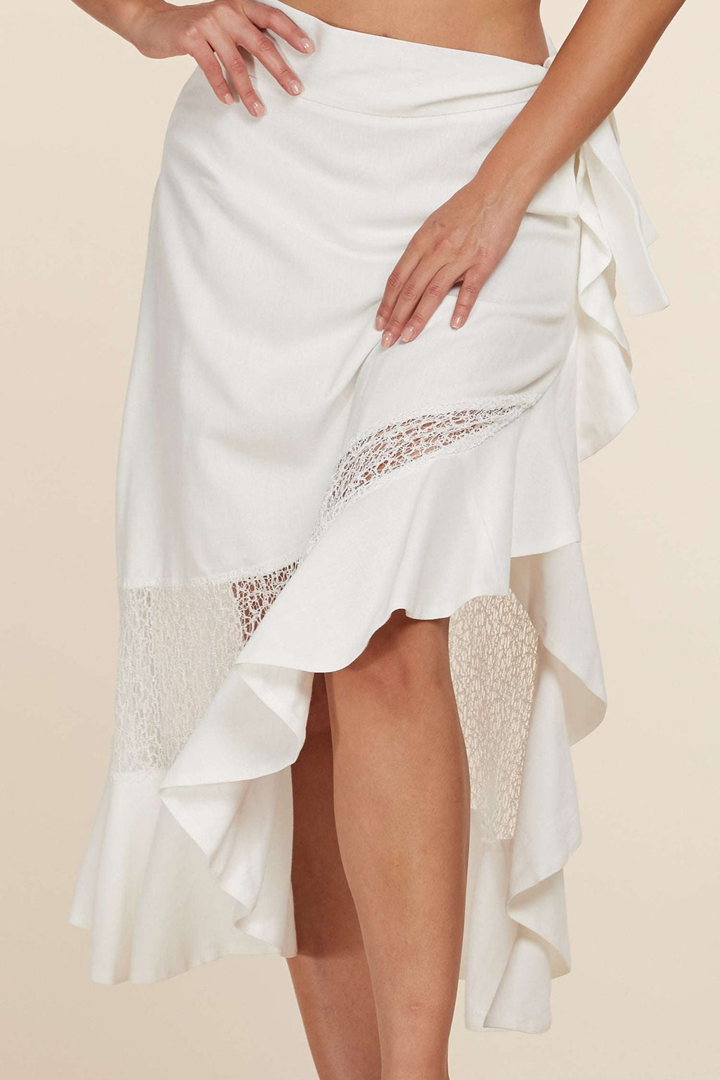 White Puff Sleeve Crop Top and Ruffled Midi Skirt Set - Image 7