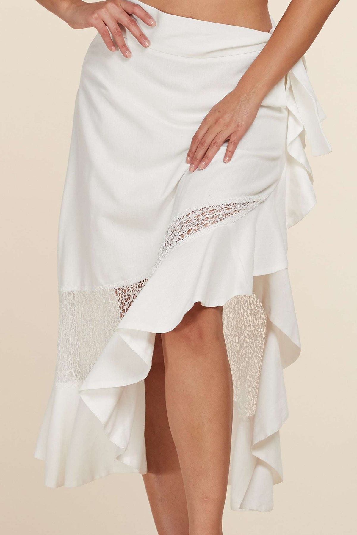 White Puff Sleeve Crop Top and Ruffled Midi Skirt Set - Image 7
