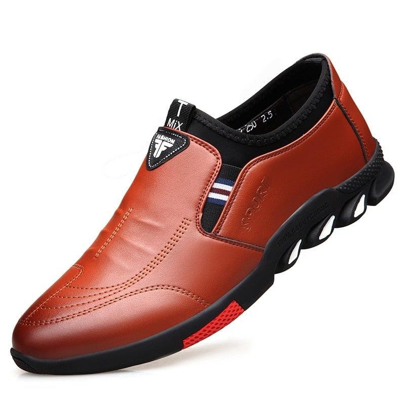 Men's Black Leather Casual Loafers, Comfortable Non-Slip Travel Shoes