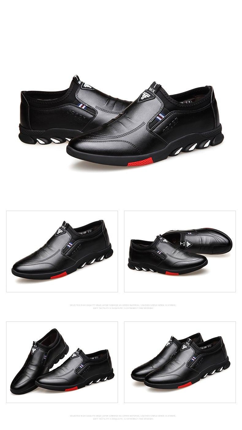 Men's Black Leather Casual Loafers, Comfortable Non-Slip Travel Shoes