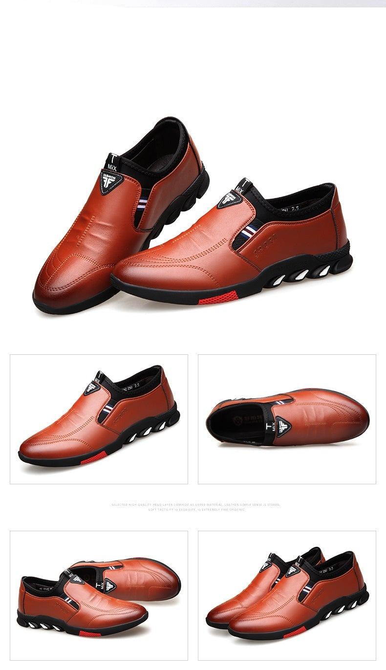 Men's Black Leather Casual Loafers, Comfortable Non-Slip Travel Shoes