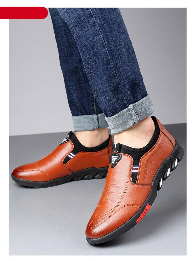 Men's Black Leather Casual Loafers, Comfortable Non-Slip Travel Shoes