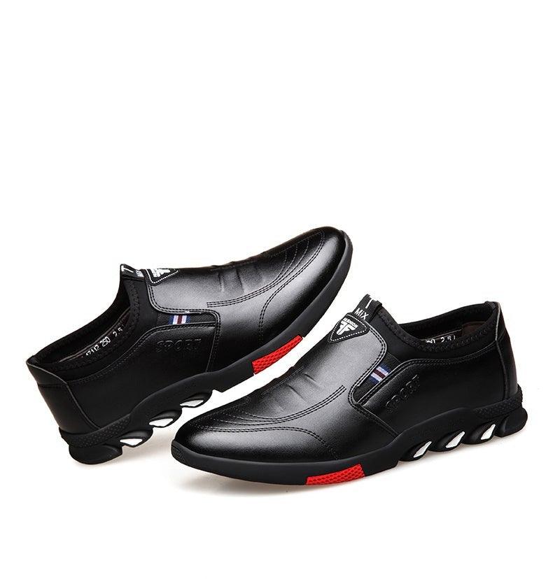 Men's Black Leather Casual Loafers, Comfortable Non-Slip Travel Shoes