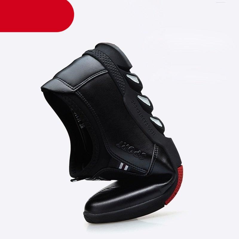 Men's Black Leather Casual Loafers, Comfortable Non-Slip Travel Shoes