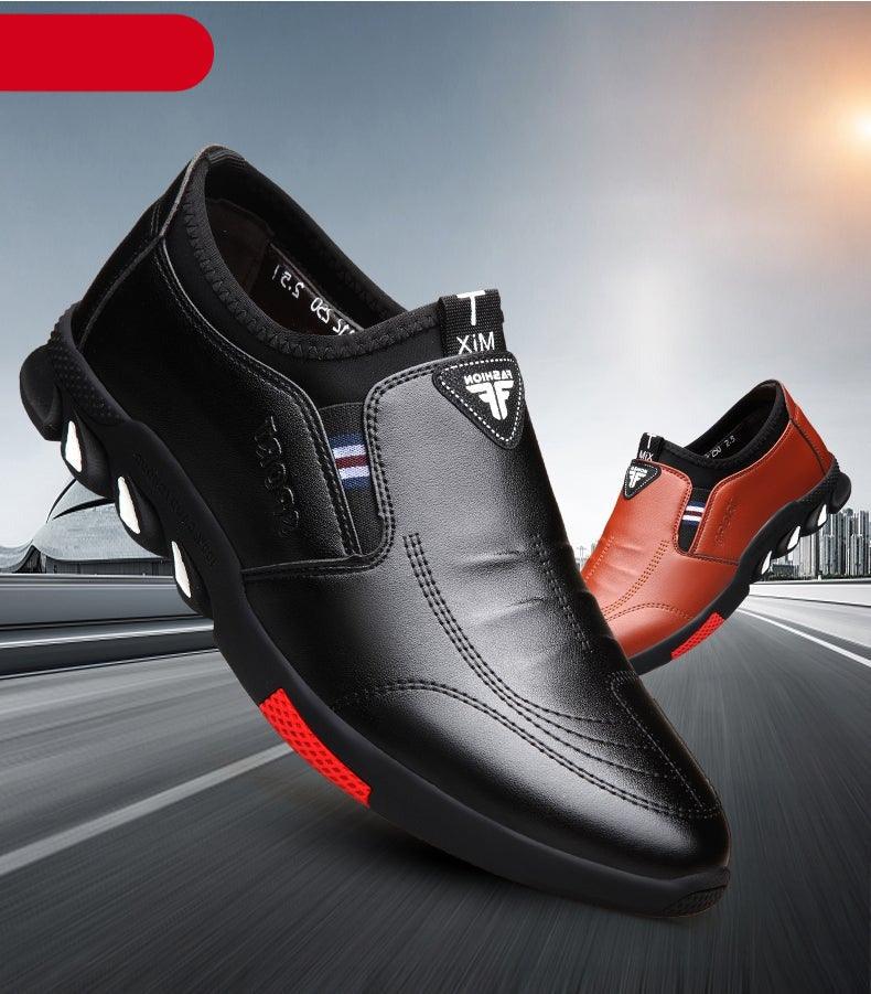 Men's Black Leather Casual Loafers, Comfortable Non-Slip Travel Shoes