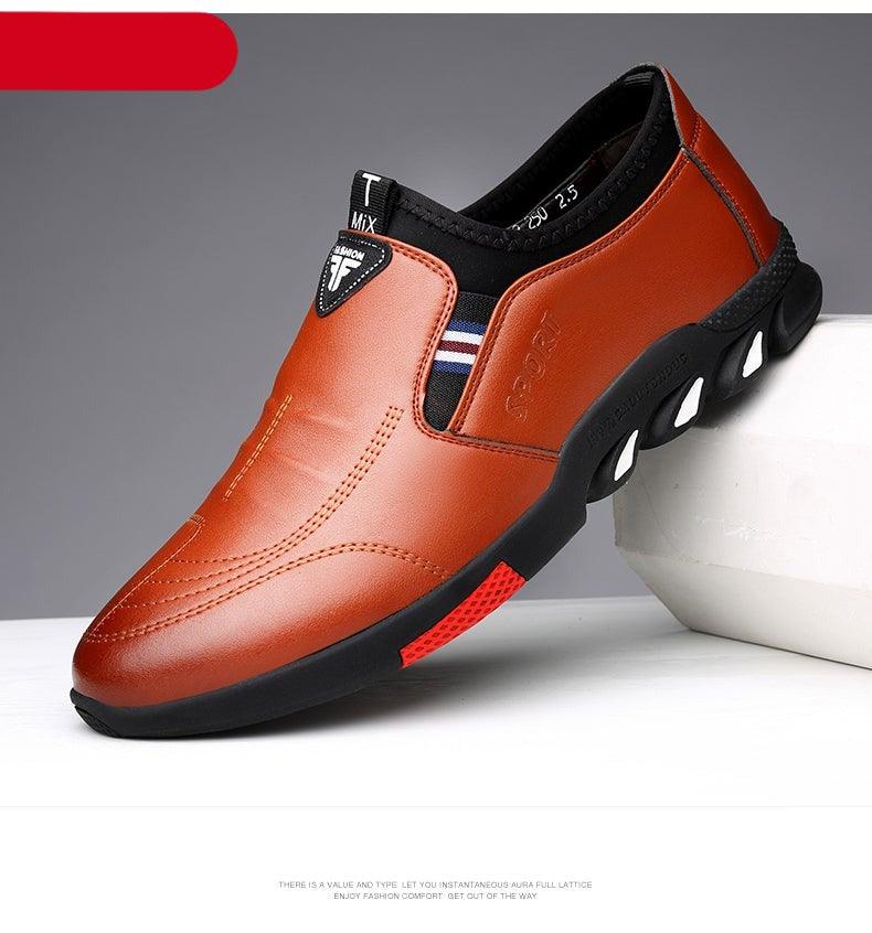 Men's Black Leather Casual Loafers, Comfortable Non-Slip Travel Shoes