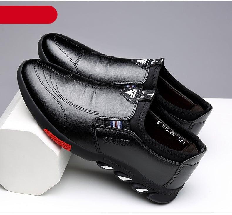 Men's Black Leather Casual Loafers, Comfortable Non-Slip Travel Shoes