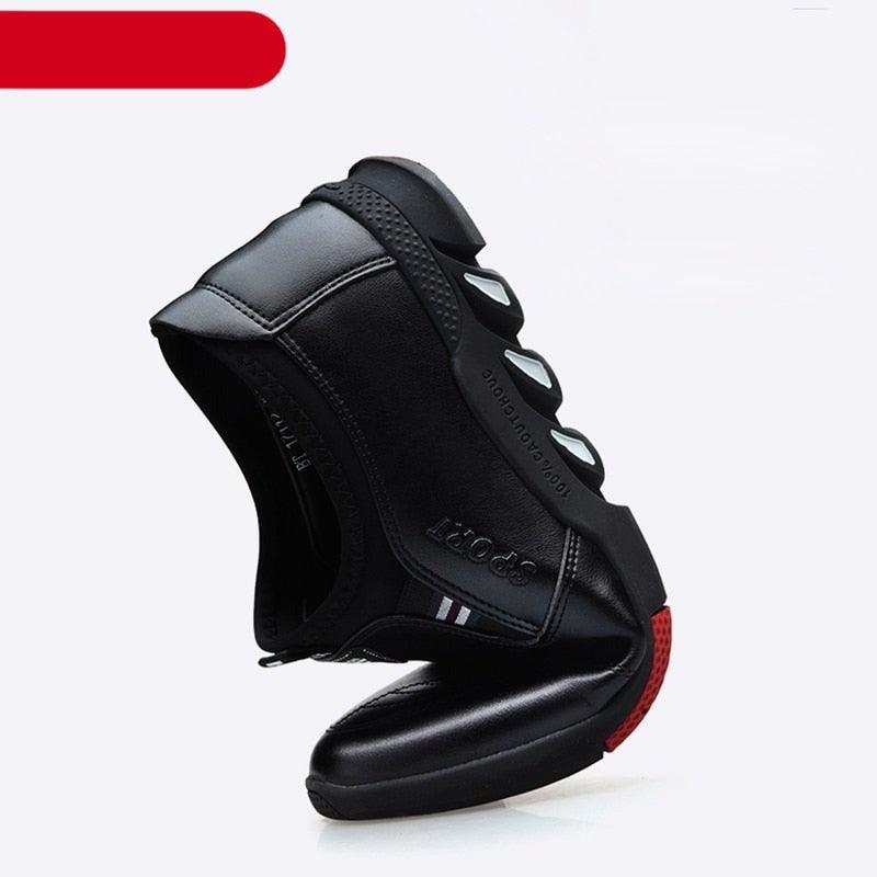 Men's Black Leather Casual Loafers, Comfortable Non-Slip Travel Shoes