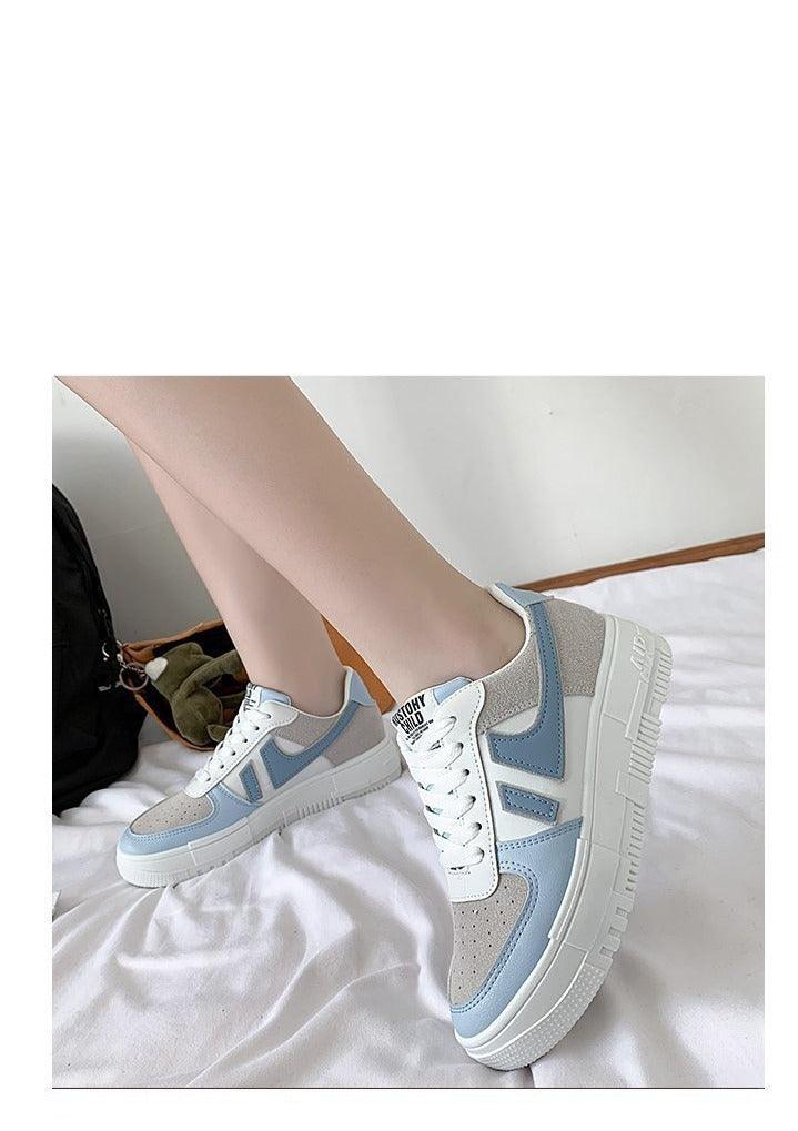 Women's White Casual Lace-Up Sneakers, Breathable Platform Shoes