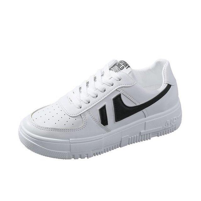 Women's White Casual Lace-Up Sneakers, Breathable Platform Shoes