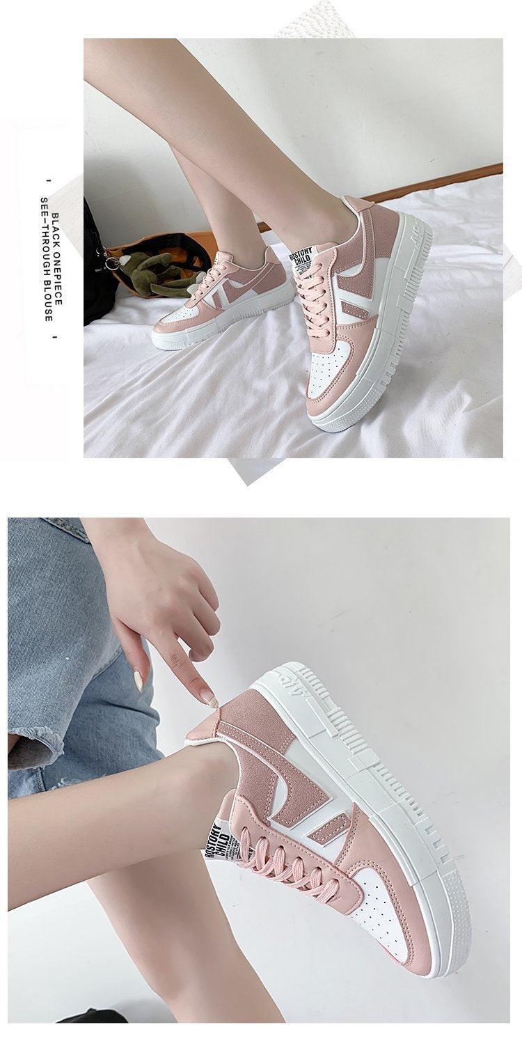 Women's White Casual Lace-Up Sneakers, Breathable Platform Shoes