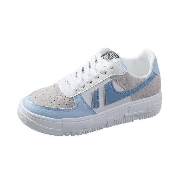 Women's White Casual Lace-Up Sneakers, Breathable Platform Shoes