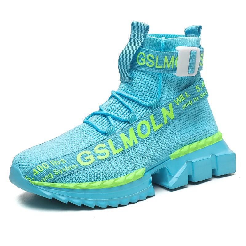 Side profile of Stevvex men's flying woven high top sneakers in a breathable mesh design