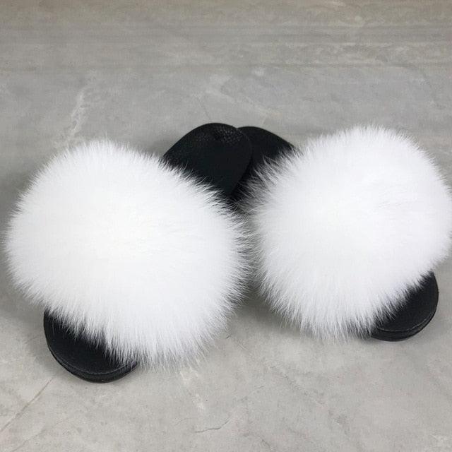 Women’s Fluffy Faux Fur Slides Open Toe Indoor House Slippers