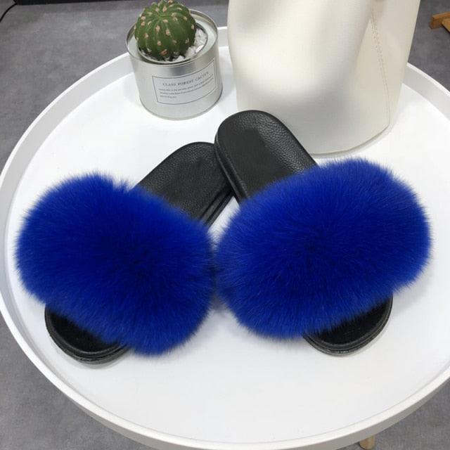 Women’s Fluffy Faux Fur Slides Open Toe Indoor House Slippers