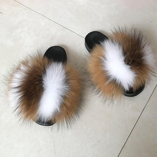 Women’s Fluffy Faux Fur Slides Open Toe Indoor House Slippers