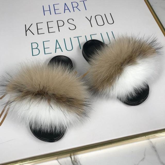 Women’s Fluffy Faux Fur Slides Open Toe Indoor House Slippers