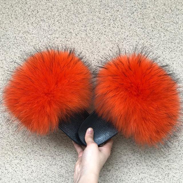 Women’s Fluffy Faux Fur Slides Open Toe Indoor House Slippers