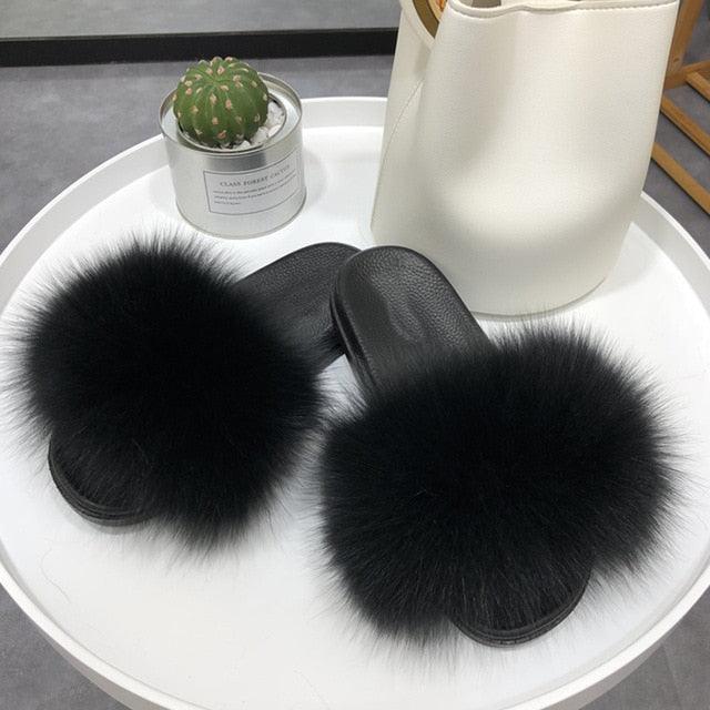 Women’s Fluffy Faux Fur Slides Open Toe Indoor House Slippers