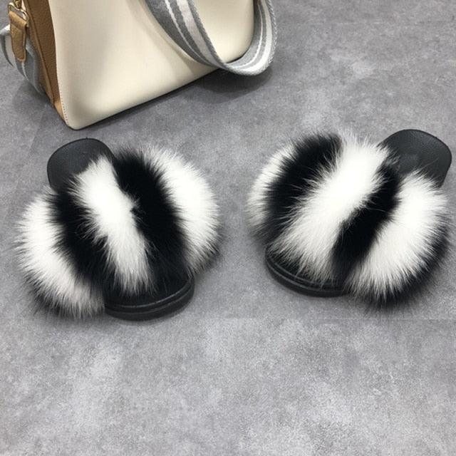 Women’s Fluffy Faux Fur Slides Open Toe Indoor House Slippers