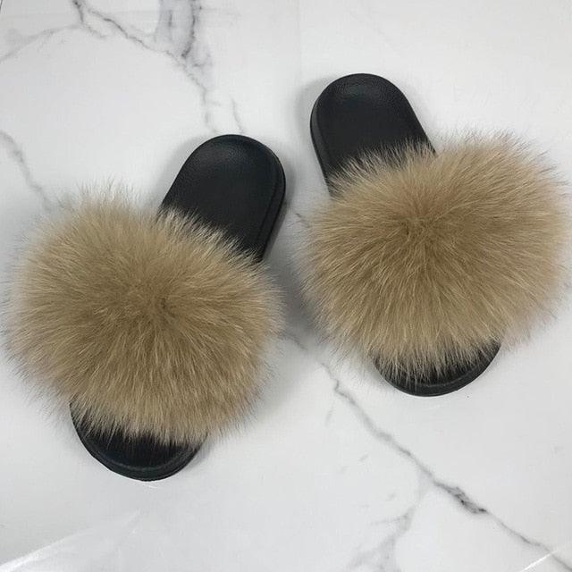 Women’s Fluffy Faux Fur Slides Open Toe Indoor House Slippers