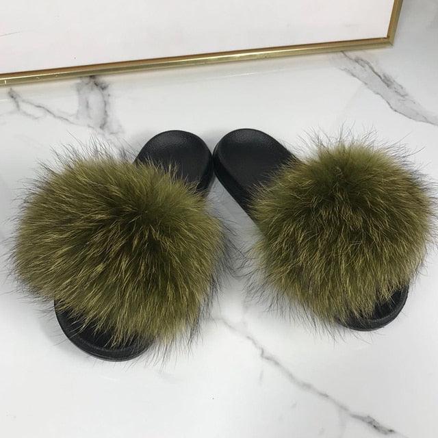 Women’s Fluffy Faux Fur Slides Open Toe Indoor House Slippers