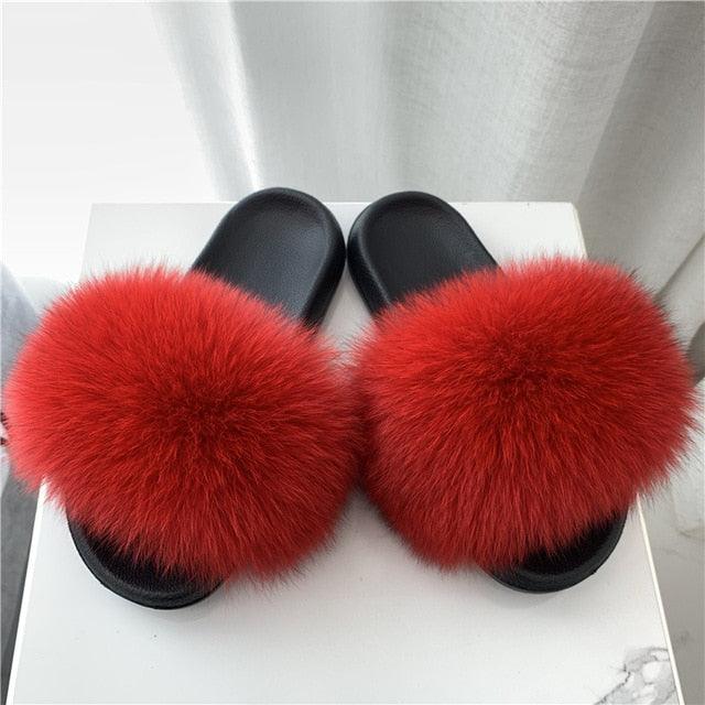 Women’s Fluffy Faux Fur Slides Open Toe Indoor House Slippers
