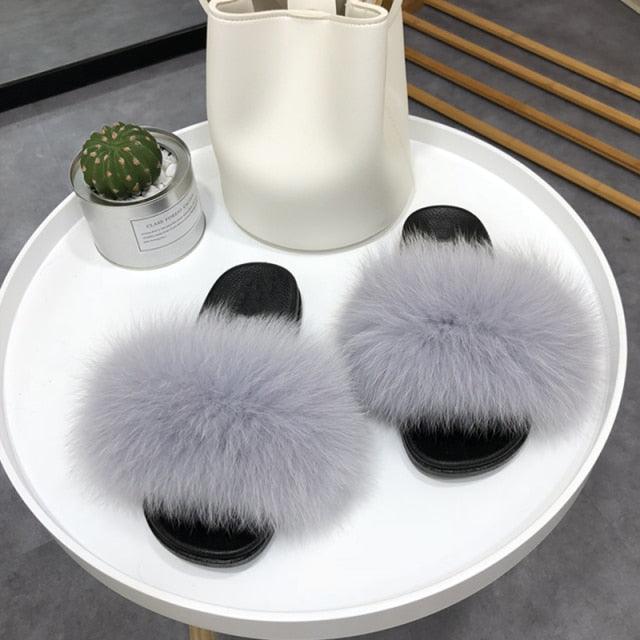 Women’s Fluffy Faux Fur Slides Open Toe Indoor House Slippers