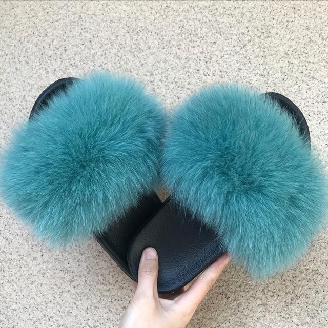 Women’s Fluffy Faux Fur Slides Open Toe Indoor House Slippers