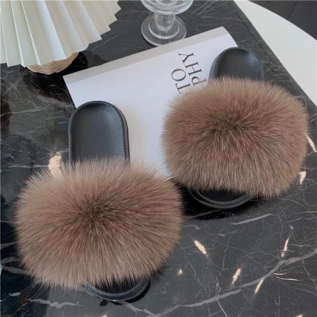 Women’s Fluffy Faux Fur Slides Open Toe Indoor House Slippers