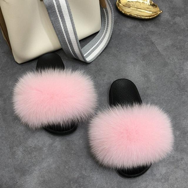 Women’s Fluffy Faux Fur Slides Open Toe Indoor House Slippers