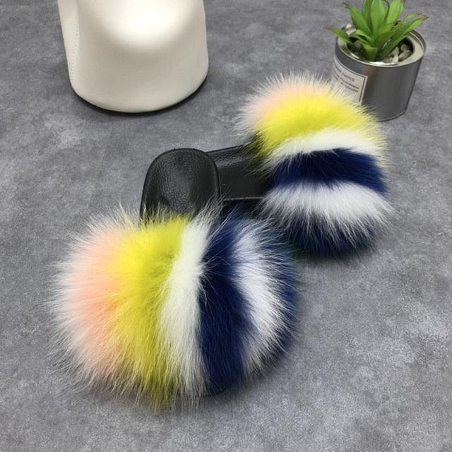 Women’s Fluffy Faux Fur Slides Open Toe Indoor House Slippers