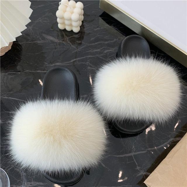 Women’s Fluffy Faux Fur Slides Open Toe Indoor House Slippers