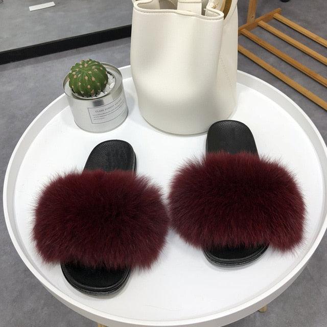Women’s Fluffy Faux Fur Slides Open Toe Indoor House Slippers