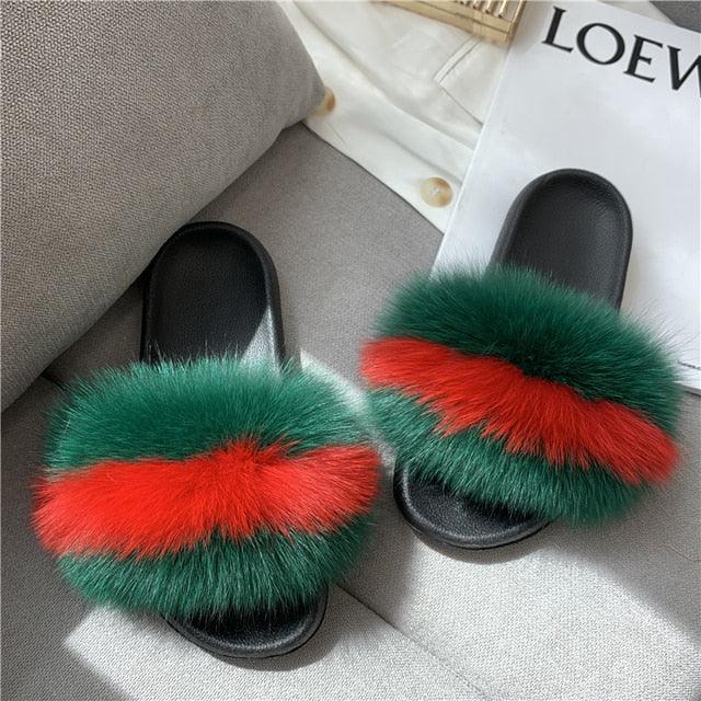 Women’s Fluffy Faux Fur Slides Open Toe Indoor House Slippers