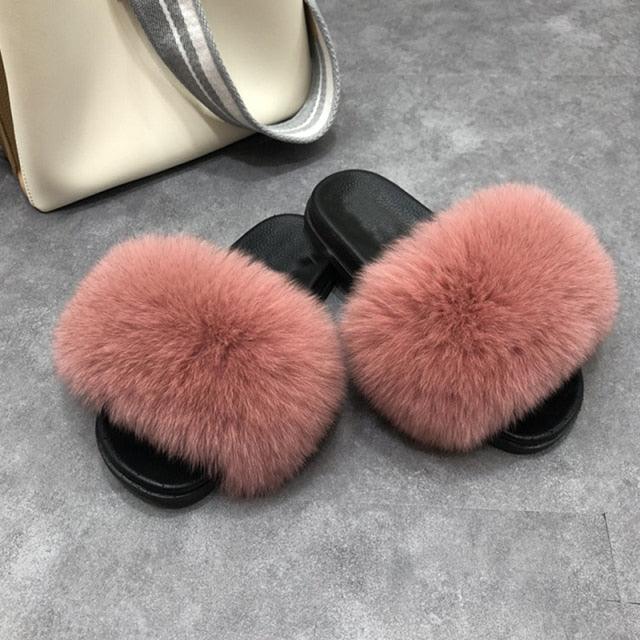 Women’s Fluffy Faux Fur Slides Open Toe Indoor House Slippers