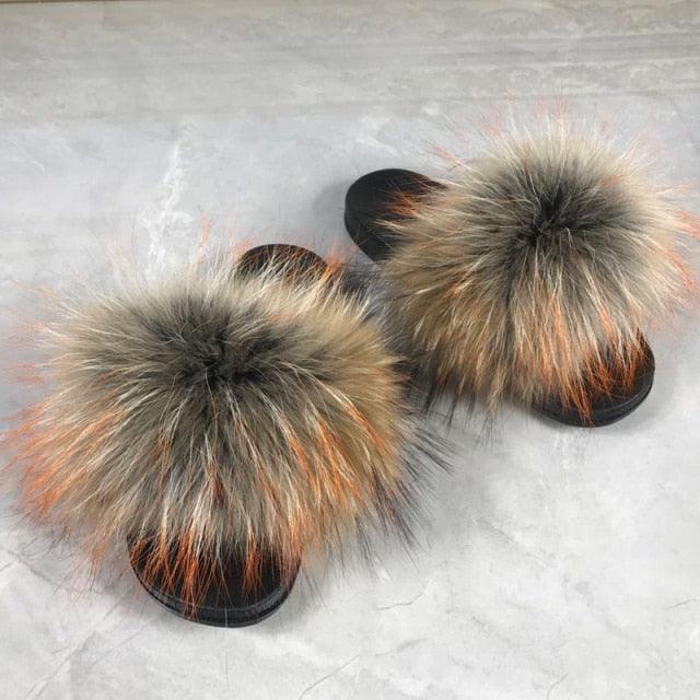 Women’s Fluffy Faux Fur Slides Open Toe Indoor House Slippers