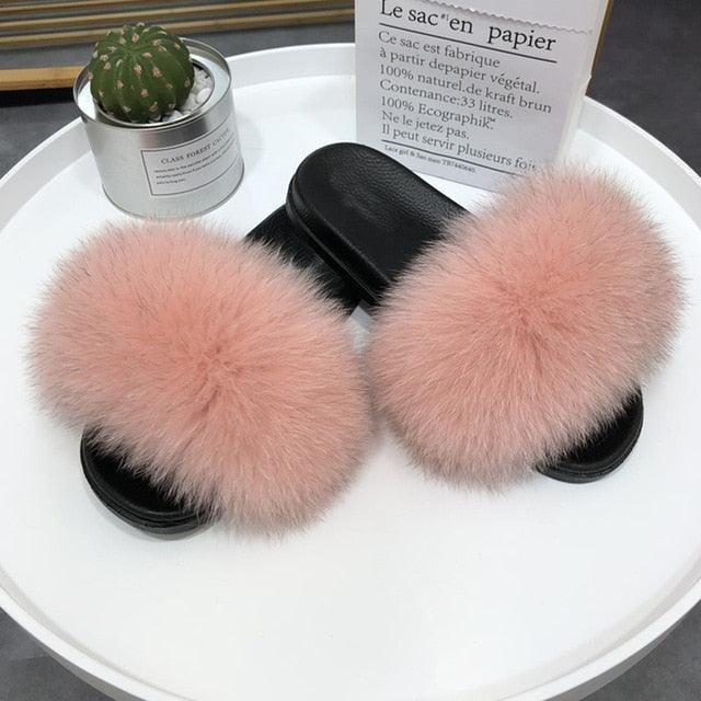 Women’s Fluffy Faux Fur Slides Open Toe Indoor House Slippers